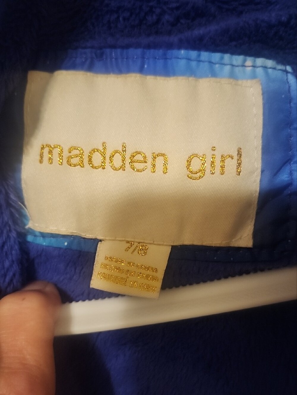Madden Girl Blue Galaxy Print Puffer Jacket with Faux Fur Trim - Picture 2 of 4